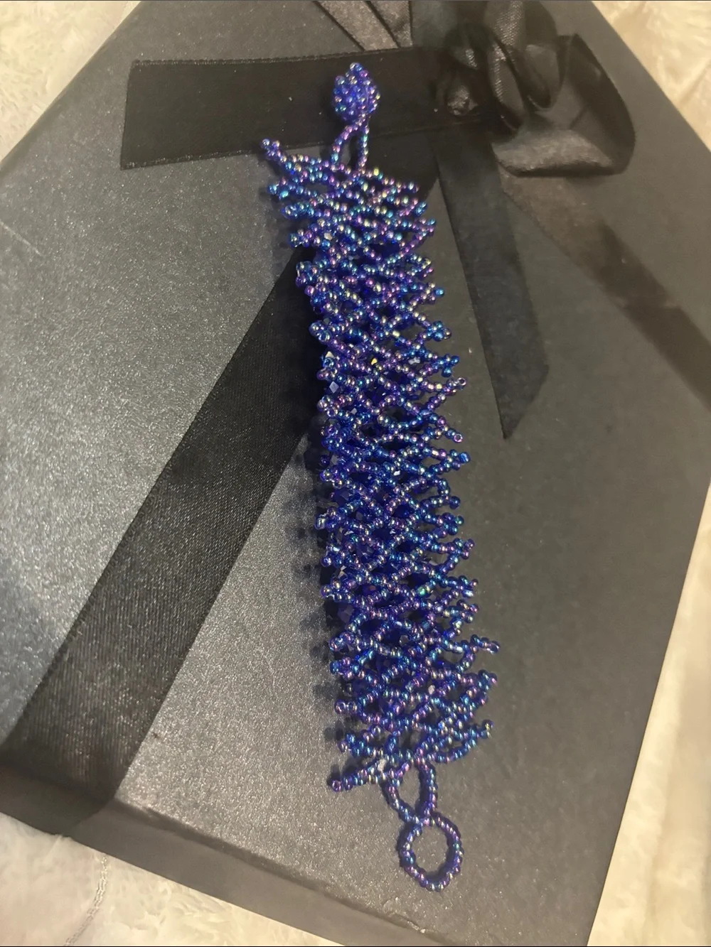 Handcrafted Beaded Bracelet Shimmering - Deep Blue 7”